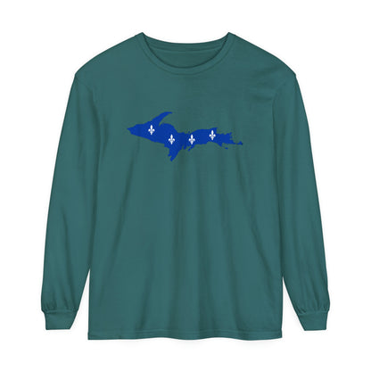 Michigan Upper Peninsula Garment-Dyed T-Shirt (w/ UP Quebec Flag Outline) | Unisex Long Sleeve