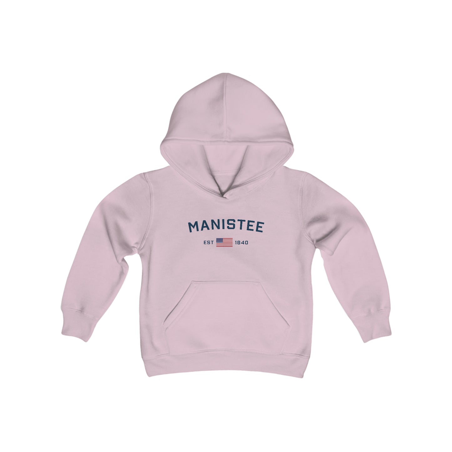 'Manistee EST 1840' Hoodie (w/USA Flag Outline) | Unisex Youth