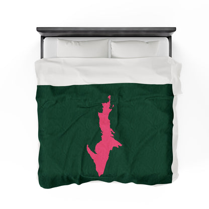 Michigan Upper Peninsula Plush Blanket (w/ Pink UP Outline) | Superior Green