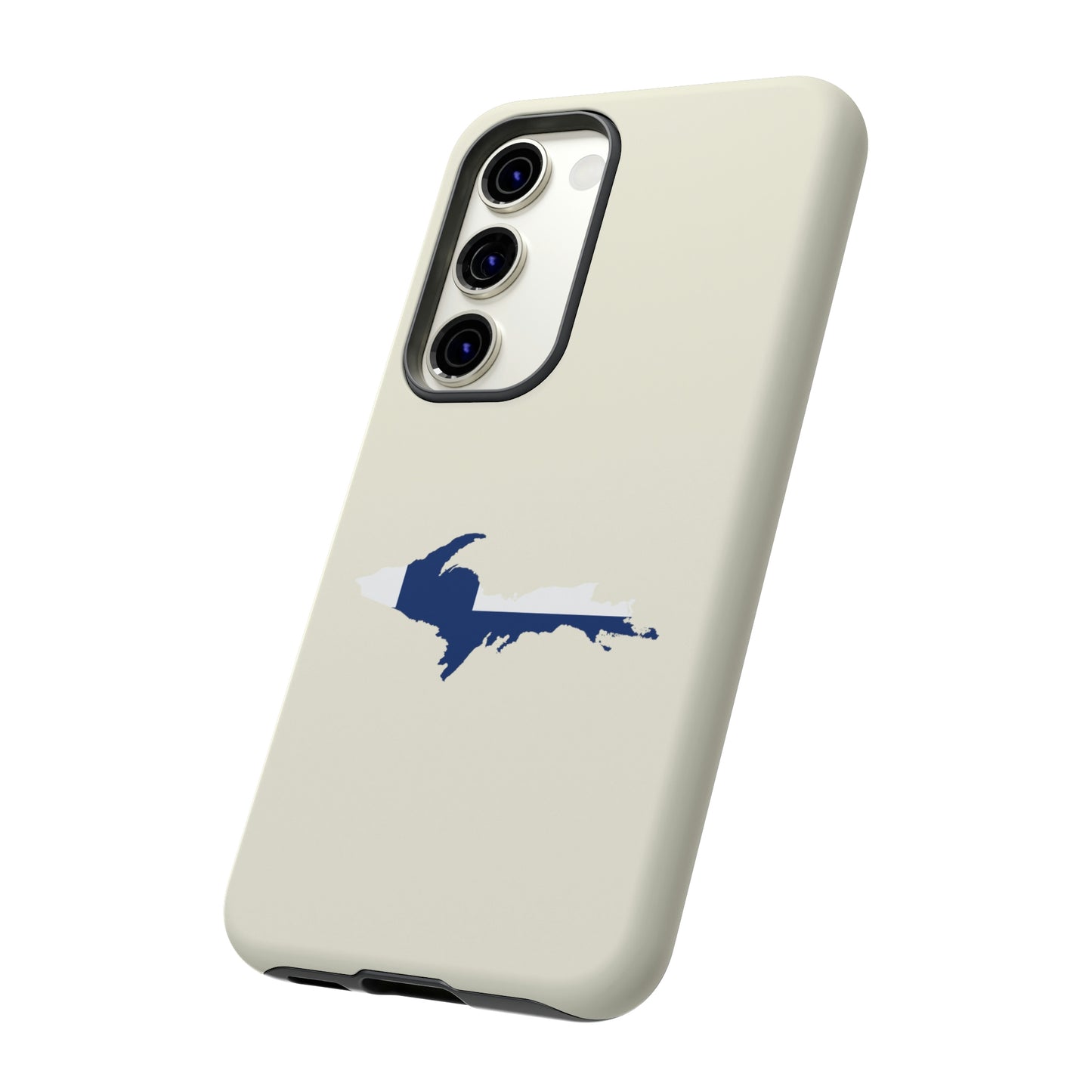 Michigan Upper Peninsula Tough Phone Case (Ivory Color w/ UP Finland Flag Outline) | Samsung & Pixel Android