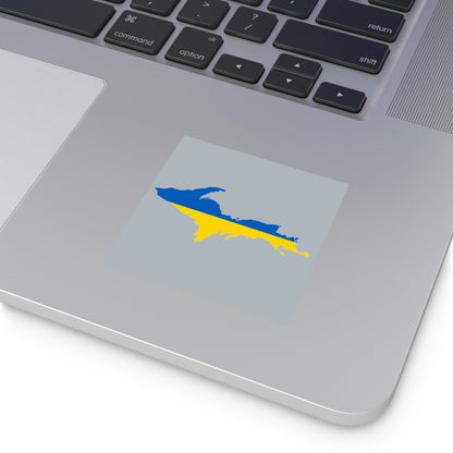 Michigan Upper Peninsula Square Sticker (Silver w/ UP Ukraine Flag Outline) | Indoor/Outdoor