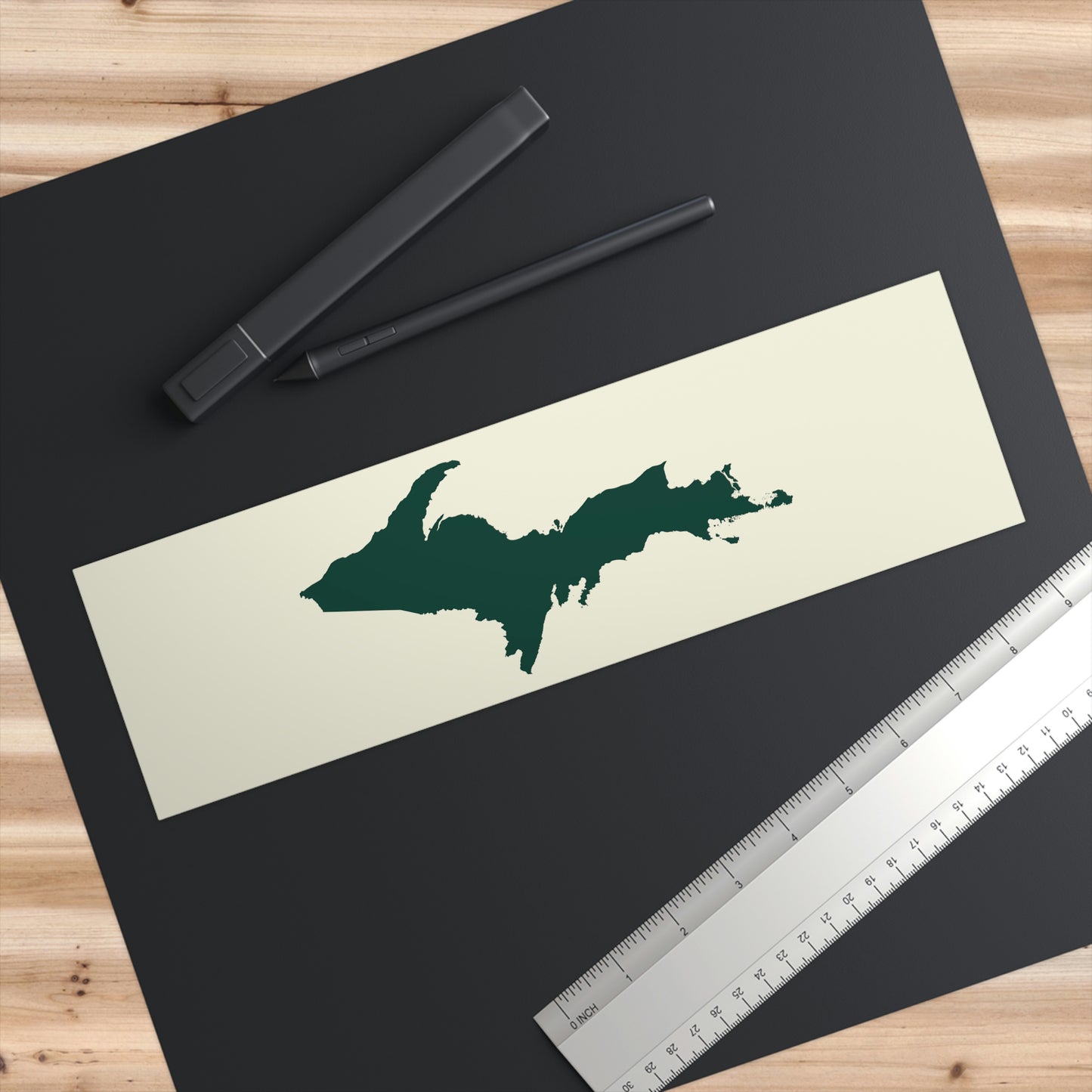 Michigan Upper Peninsula Bumper Sticker (w/ Green UP Outline) | Ivory Color Background