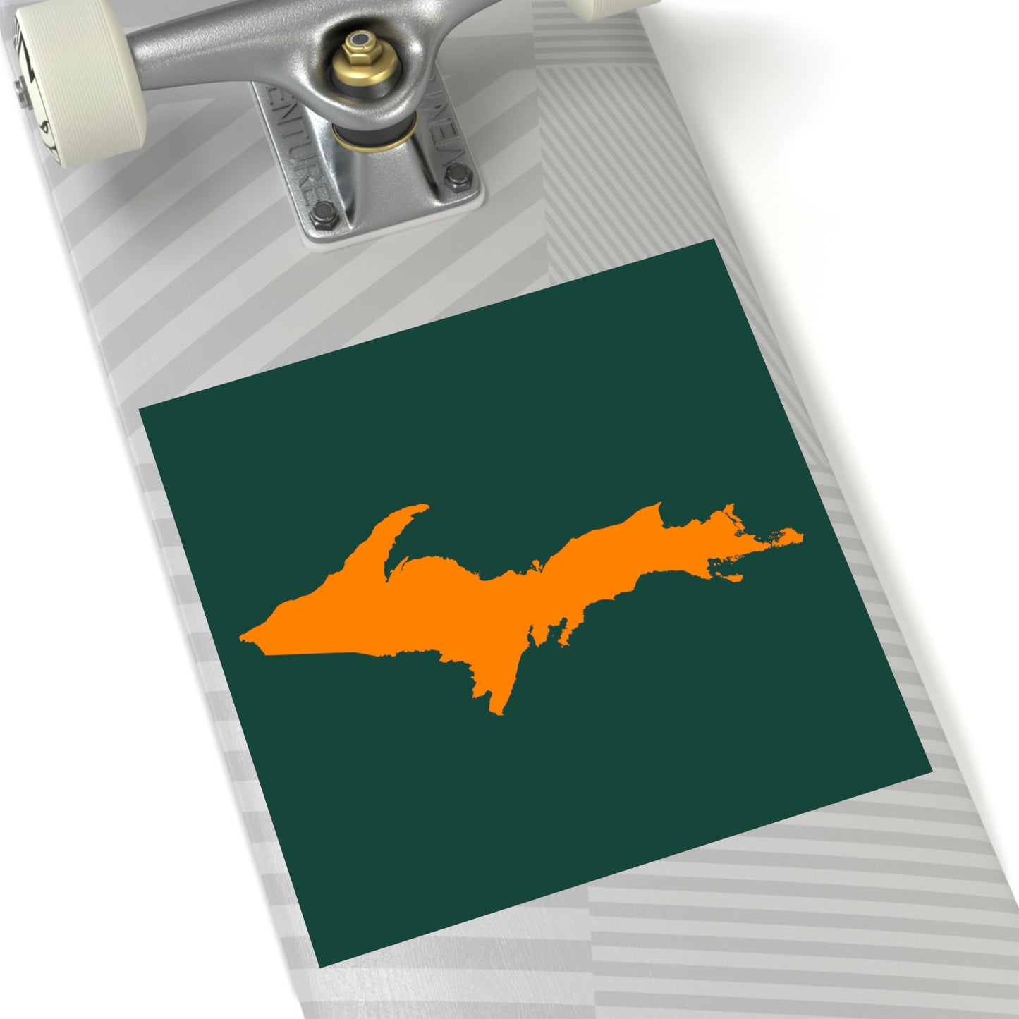 Michigan Upper Peninsula Square Sticker (Green w/ Orange UP Outline) | Indoor/Outdoor