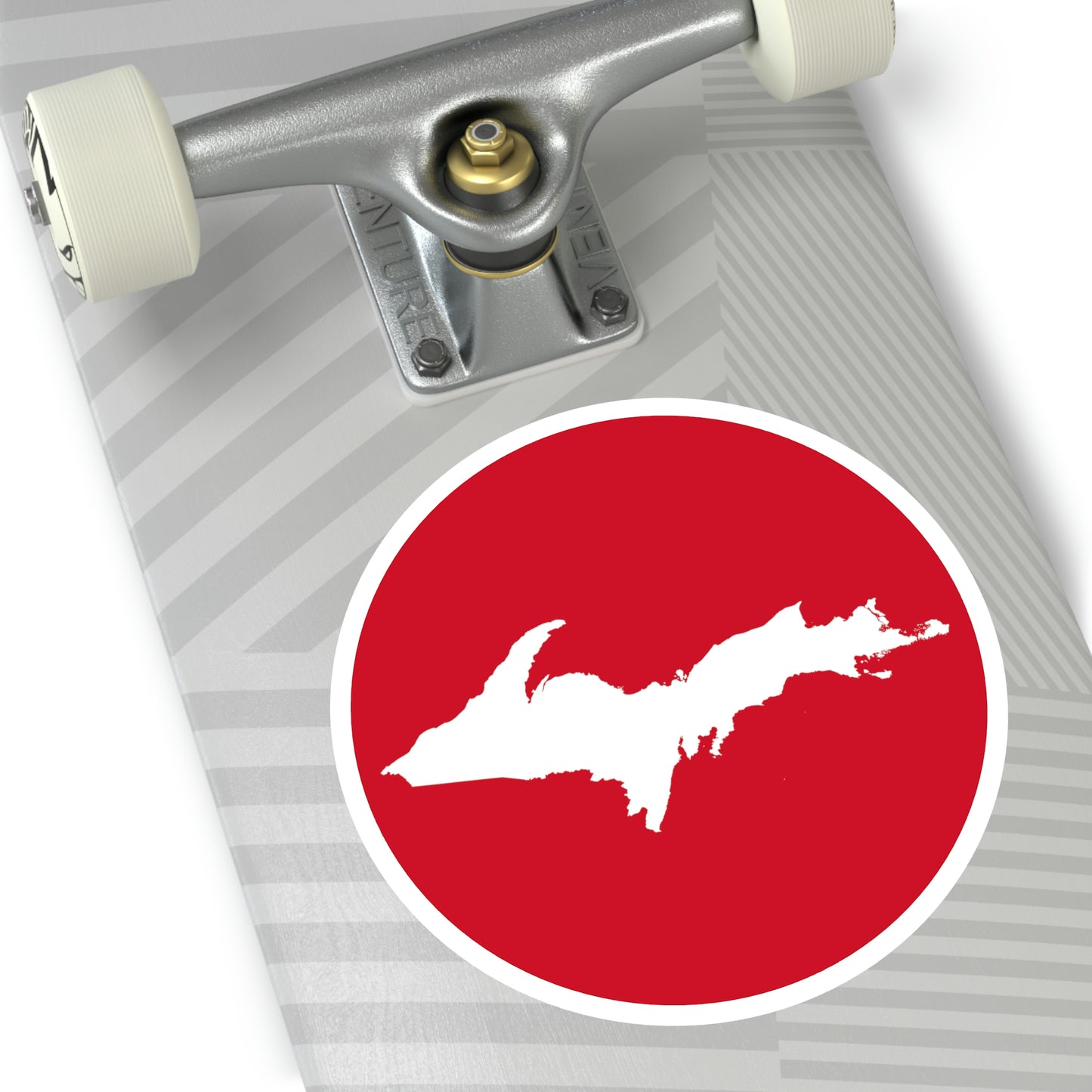 Michigan Upper Peninsula Round Stickers (Red w/ UP Outline) | Indoor\Outdoor