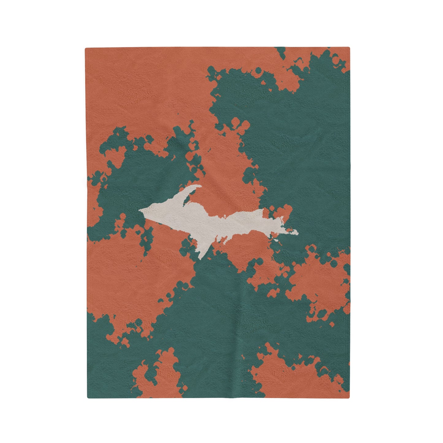 Michigan Upper Peninsula Plush Blanket (Copper Country Camo w/ UP Outline) | Canvas Color