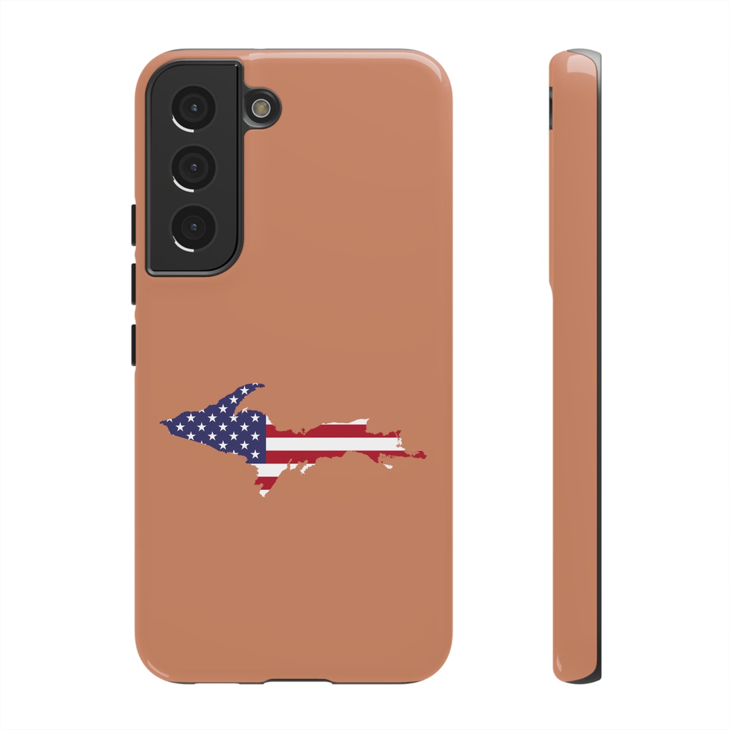 Michigan Upper Peninsula Tough Phone Case (Copper Color w/ UP USA Flag Outline) | Samsung & Pixel Android