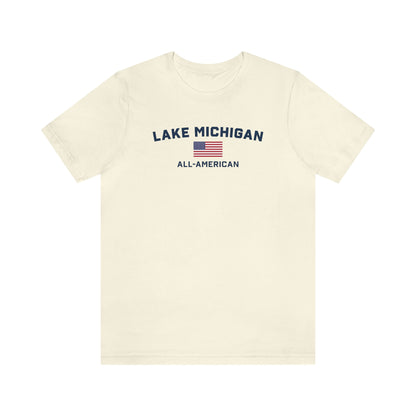 'Lake Michigan All American' T-Shirt (w/USA Flag Outline) | Unisex Standard Fit