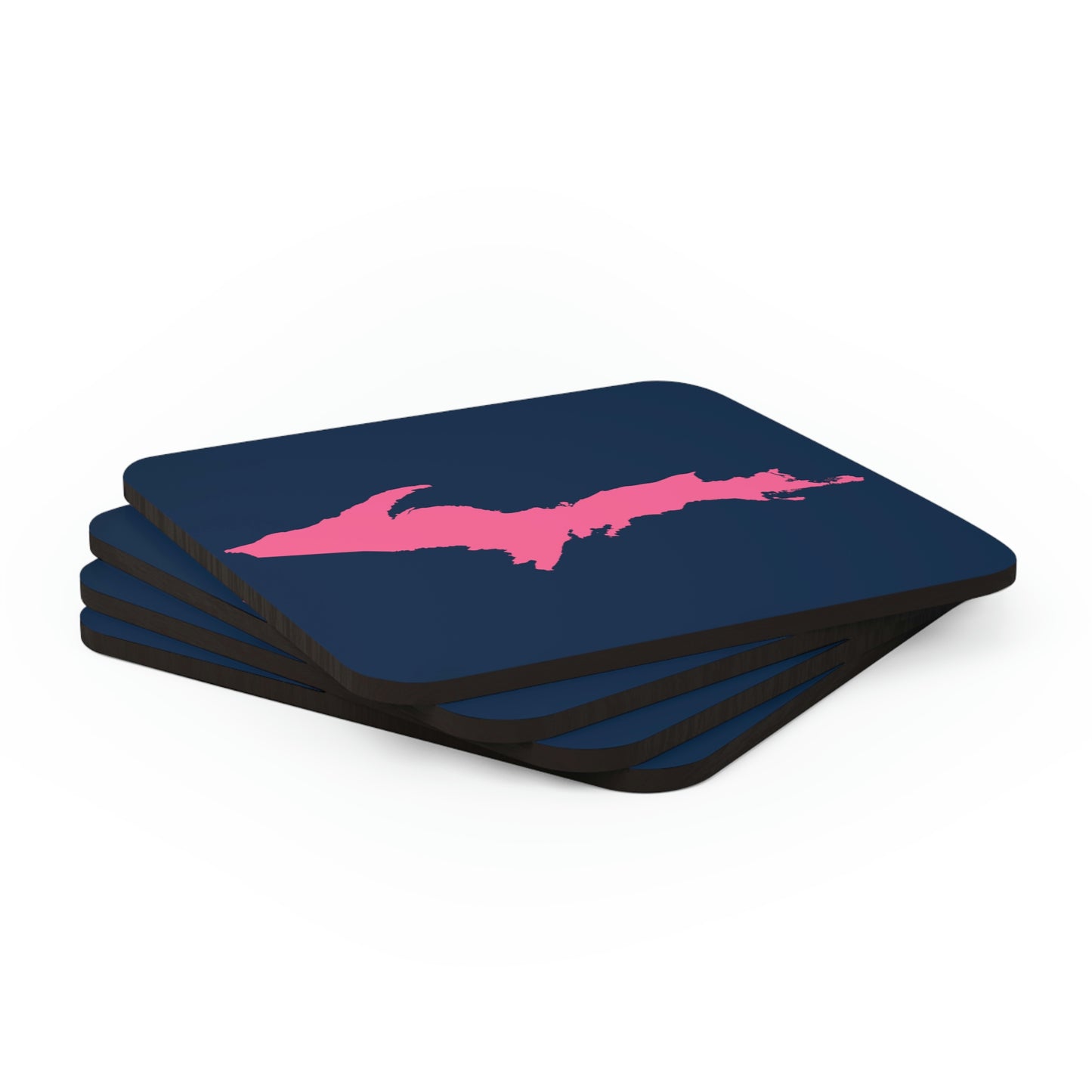 Michigan Upper Peninsula Coaster Set (Navy w/ Pink UP Outline) | Corkwood - 4 pack