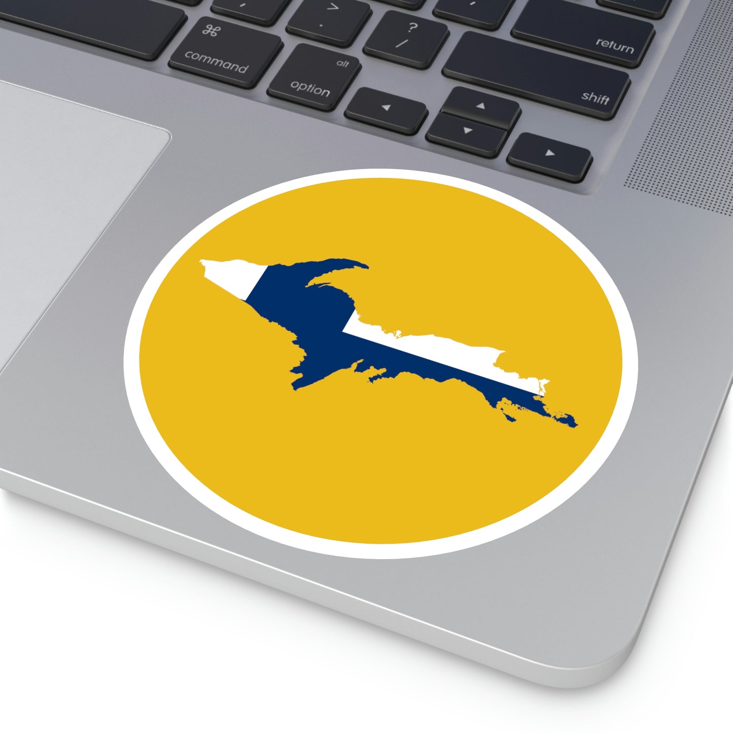 Michigan Upper Peninsula Round Stickers (Gold w/ UP Finland Flag Outline) | Indoor\Outdoor