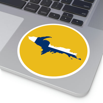 Michigan Upper Peninsula Round Stickers (Gold w/ UP Finland Flag Outline) | Indoor\Outdoor