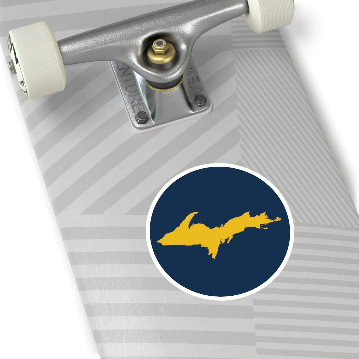 Michigan Upper Peninsula Round Stickers (Navy w/ Gold UP Outline) | Indoor\Outdoor