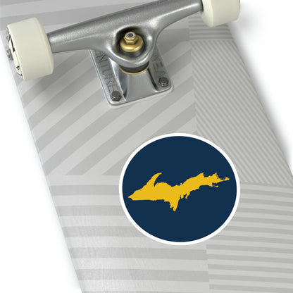 Michigan Upper Peninsula Round Stickers (Navy w/ Gold UP Outline) | Indoor\Outdoor