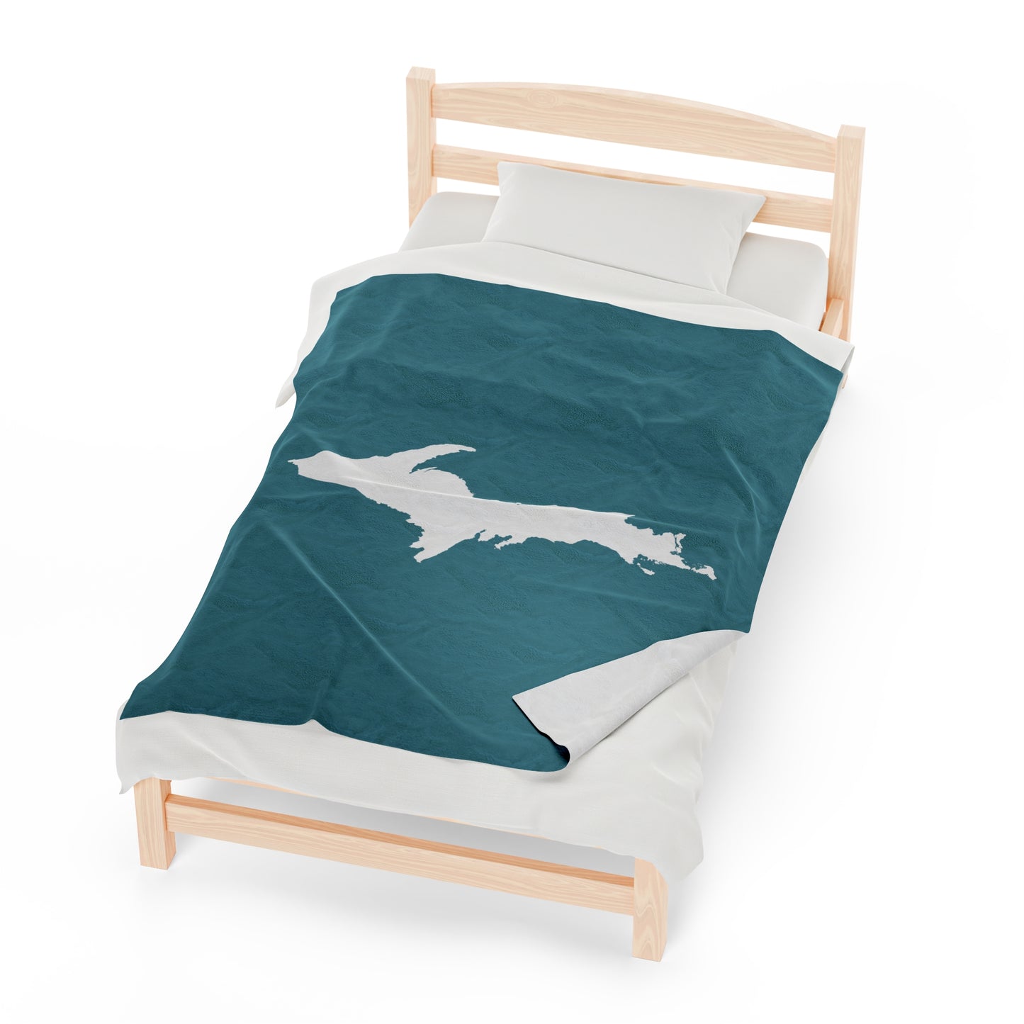 Michigan Upper Peninsula Plush Blanket (w/ UP Outline) | Lake Huron Blue