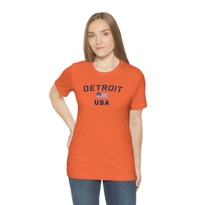 'Detroit USA' T-Shirt (w/ USA Flag Outline) | Unisex Standard Fit