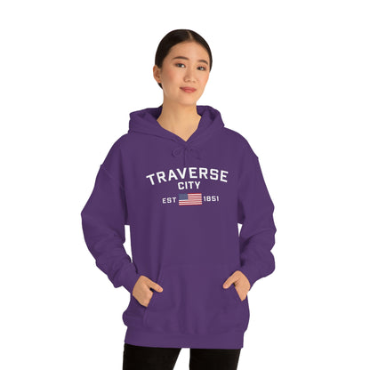 'Traverse City EST 1851' Hoodie (w/USA Flag Outline) | Unisex Standard