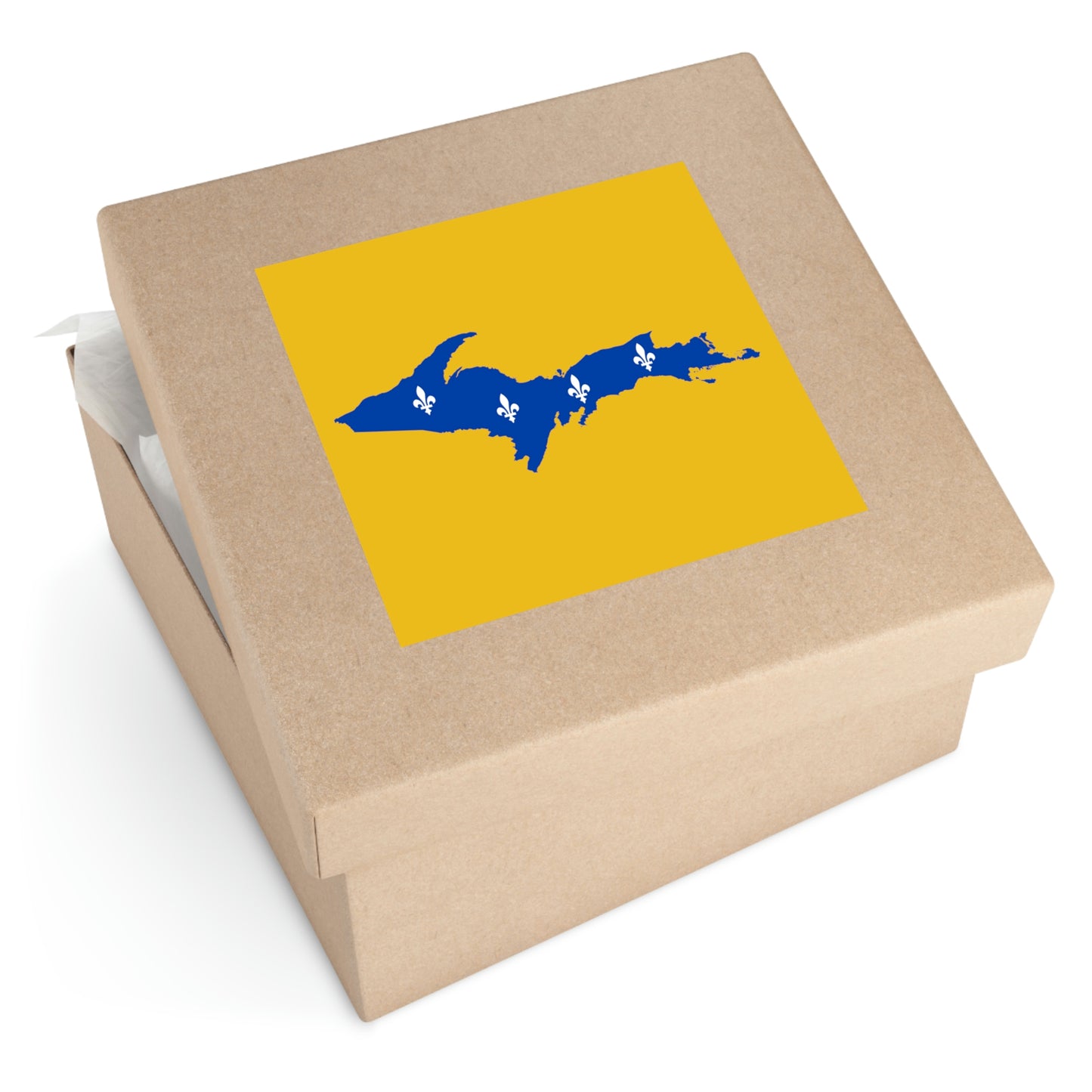 Michigan Upper Peninsula Square Sticker (Gold w/ UP Quebec Flag Outline) | Indoor/Outdoor