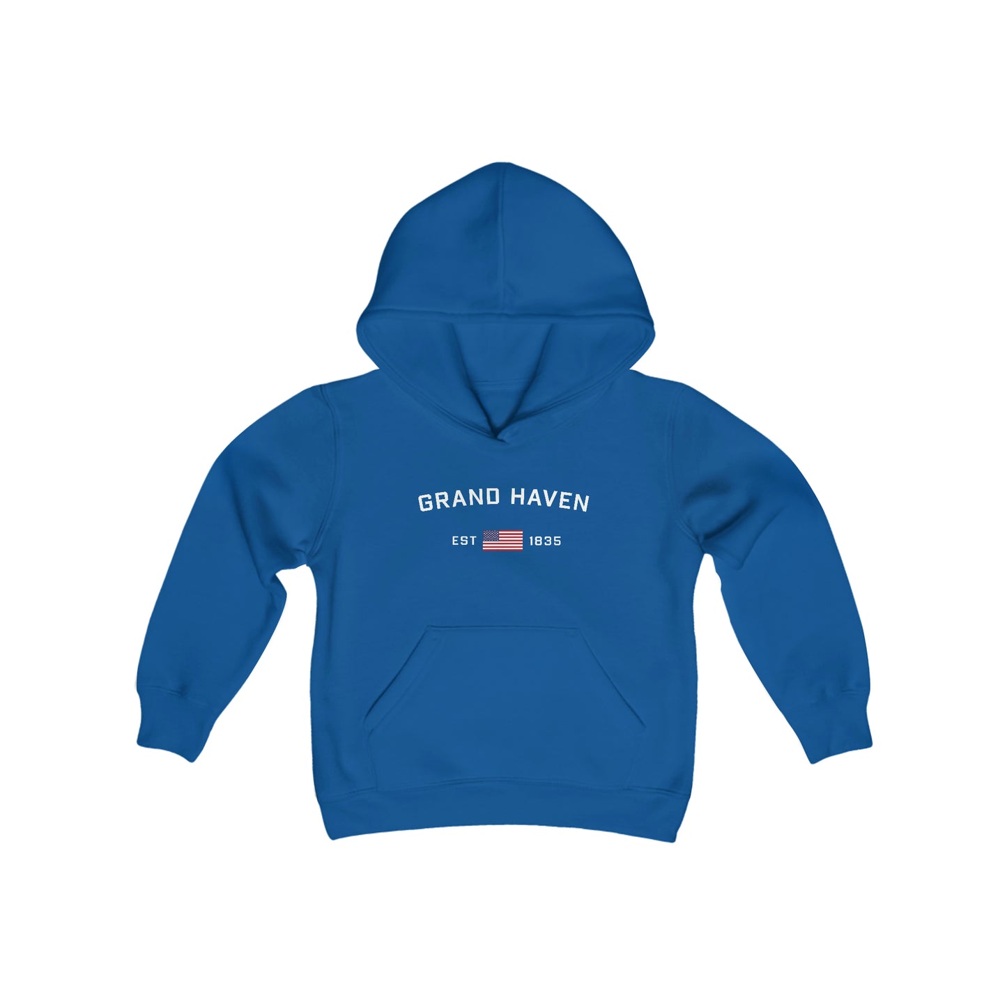 'Grand Haven EST 1835' Hoodie (w/USA Flag Outline) | Unisex Youth