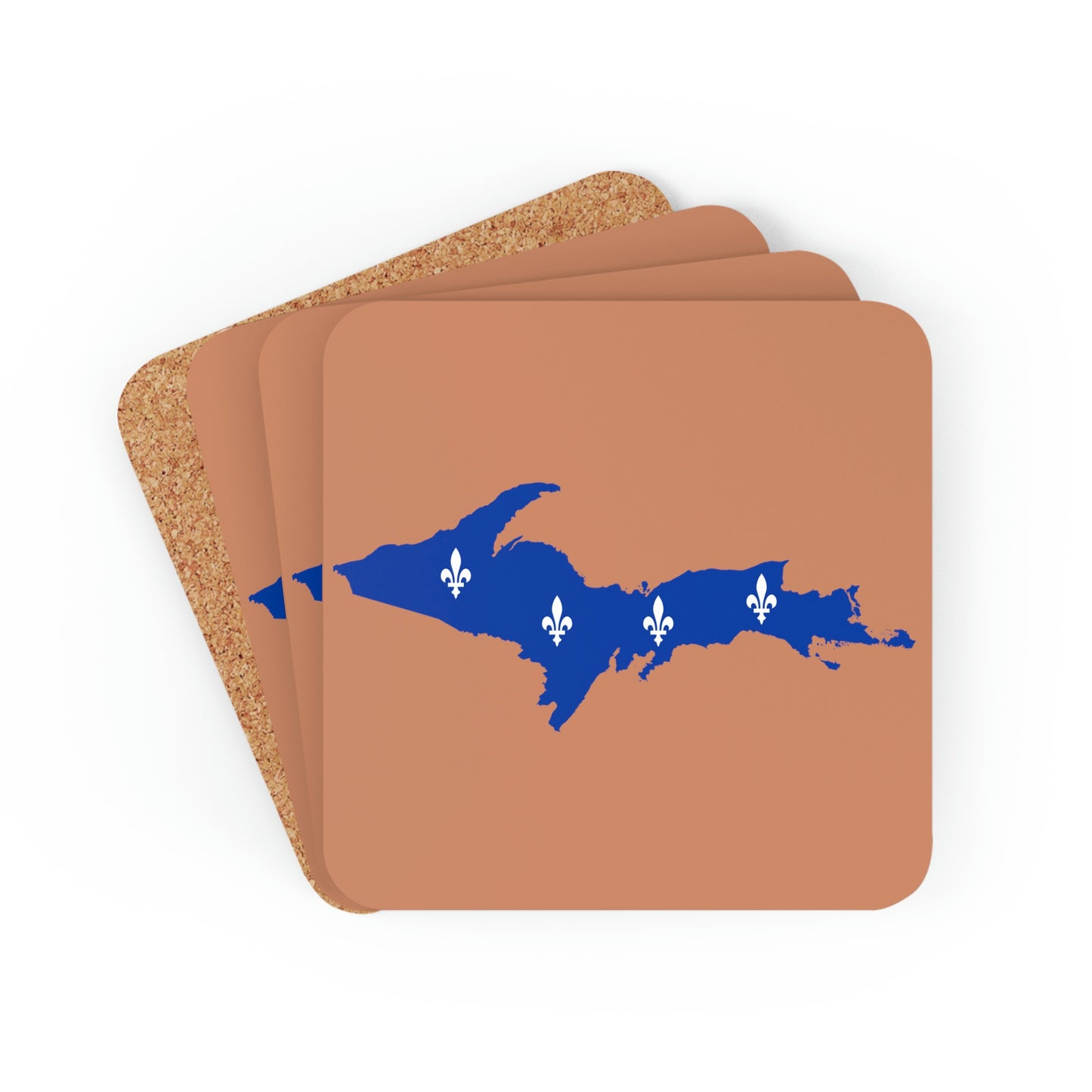 Michigan Upper Peninsula Coaster Set (Copper Color w/ UP Quebec Flag Outline) | Corkwood - 4 pack