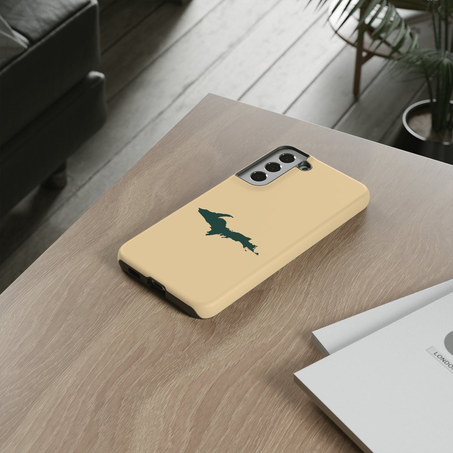 Michigan Upper Peninsula Tough Phone Case (Maple Color w/ Green UP Outline) | Samsung & Pixel Android