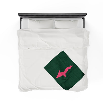 Michigan Upper Peninsula Plush Blanket (w/ Pink UP Outline) | Superior Green