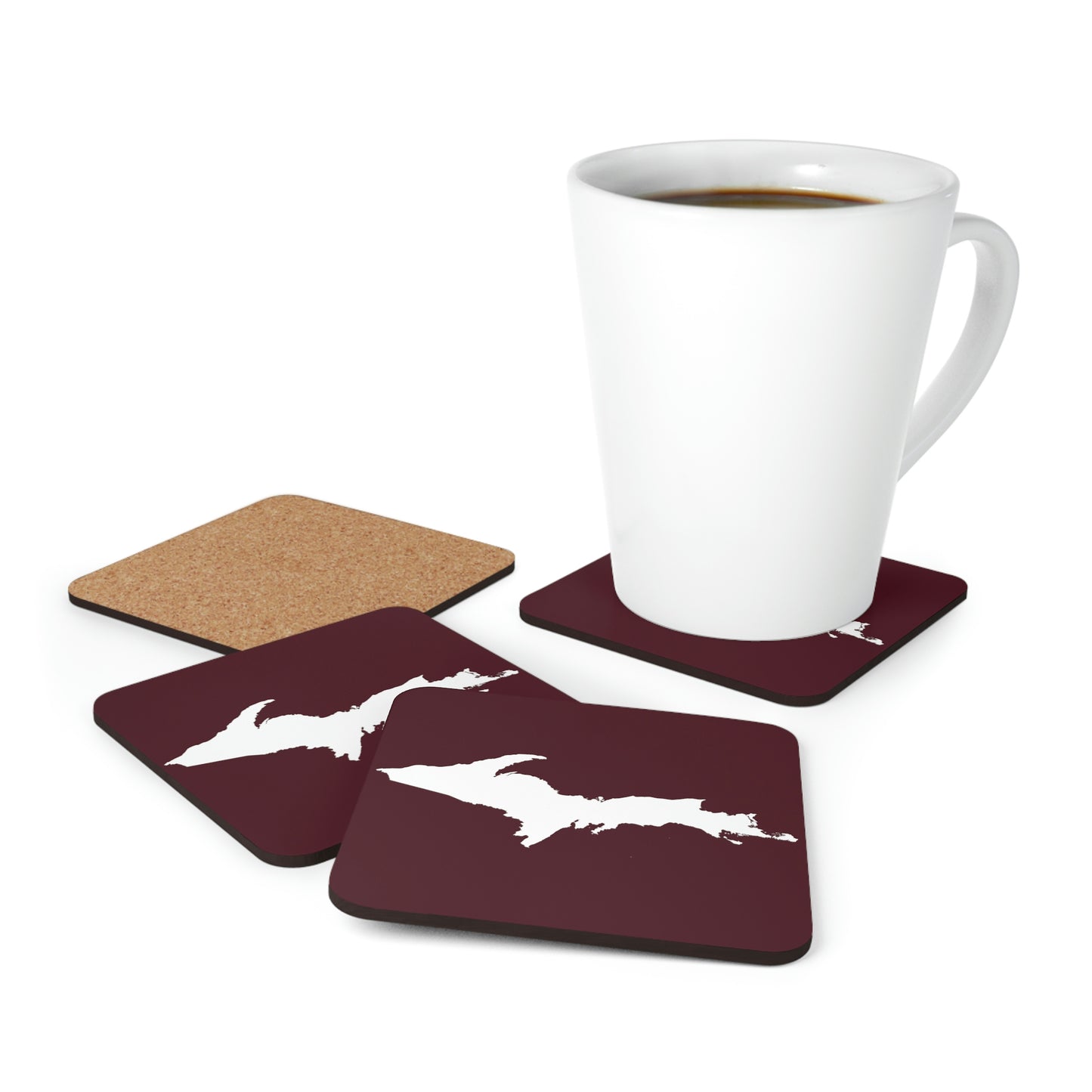 Michigan Upper Peninsula Coaster Set (Pinot Red w/ UP Outline) | Corkwood - 4 pack