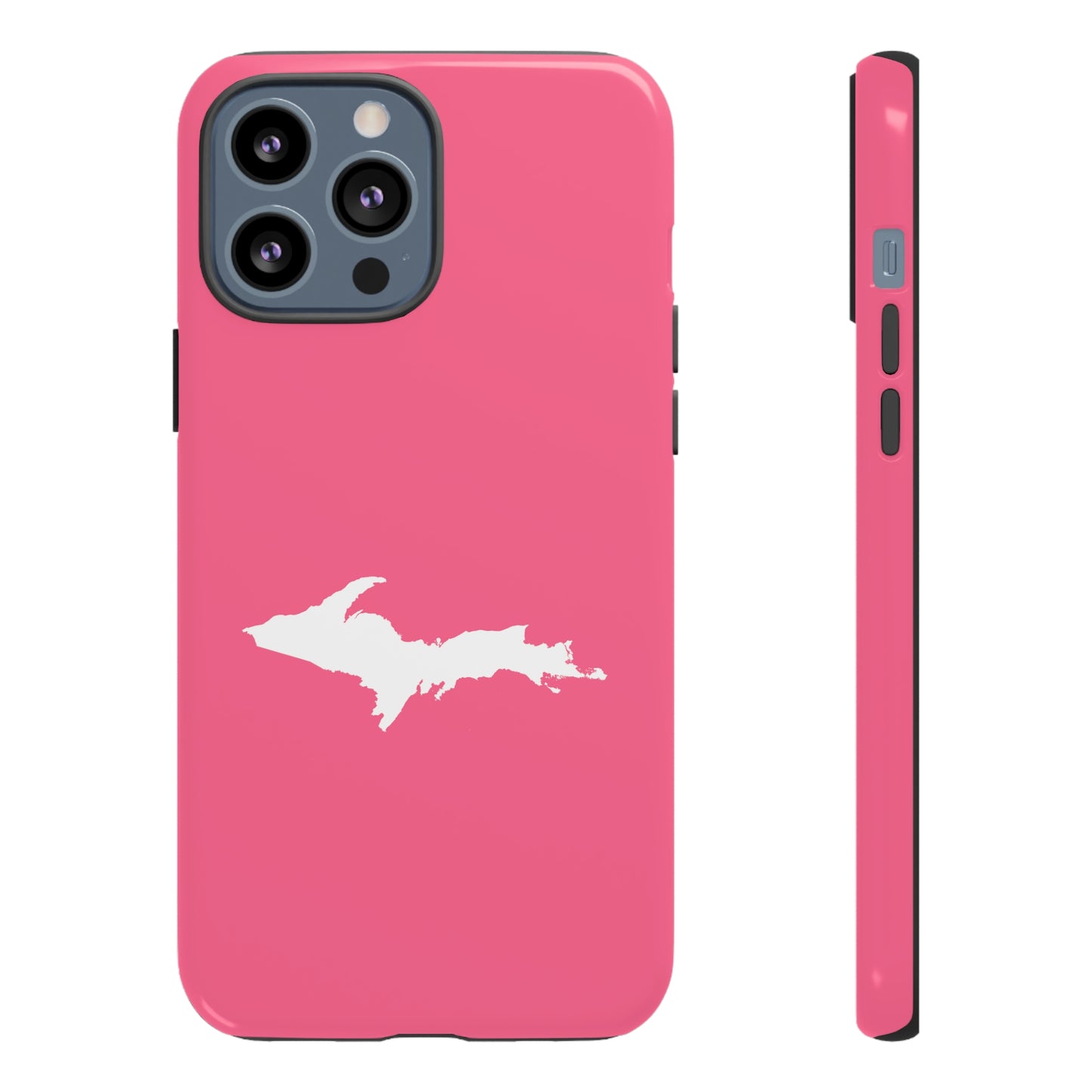 Michigan Upper Peninsula Tough Phone Case (Rhodochrosite Pink w/ UP Outline) | Apple iPhone