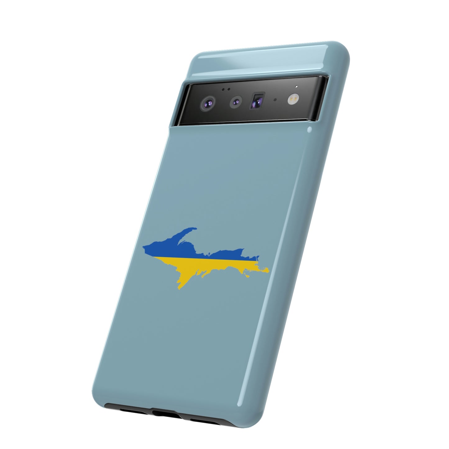 Michigan Upper Peninsula Tough Phone Case (Opal Blue w/ UP Ukraine Flag Outline) | Samsung & Pixel Android