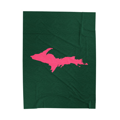 Michigan Upper Peninsula Plush Blanket (w/ Pink UP Outline) | Superior Green