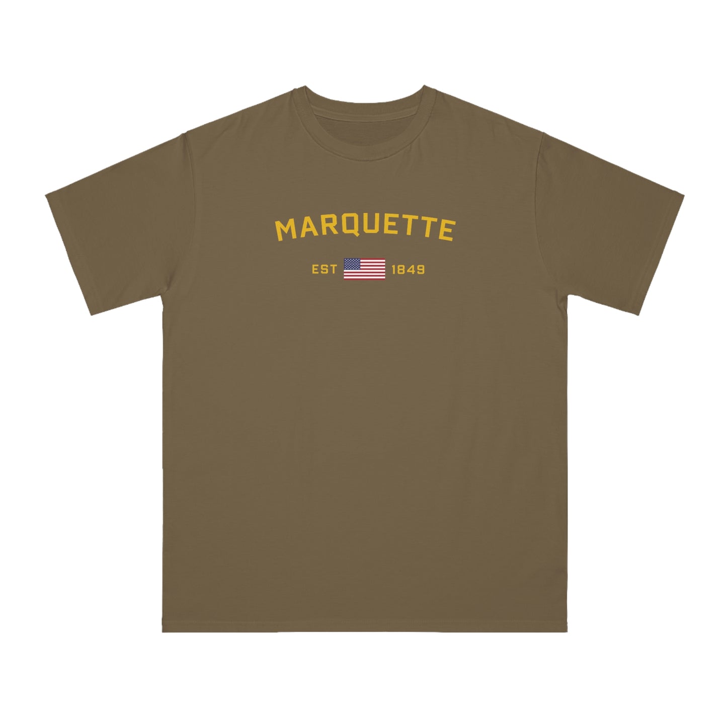 'Marquette EST 1849' T-Shirt (Green/Gold Type w/ USA Flag | Organic Unisex