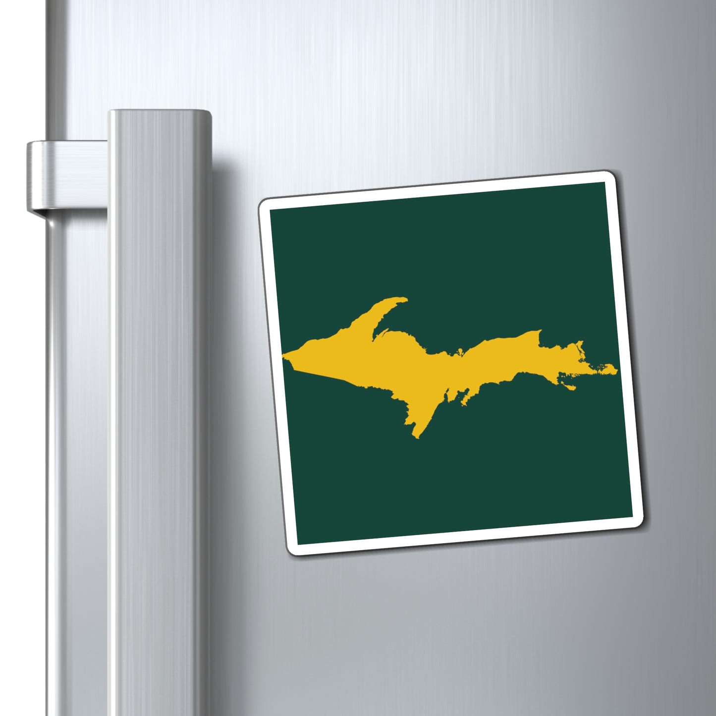 Michigan Upper Peninsula Square Magnet (Green w/ Gold UP Outline)