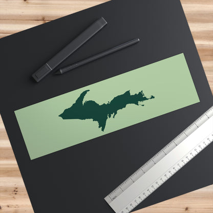 Michigan Upper Peninsula Bumper Sticker (w/ Green UP Outline) | Green Tea Color Background