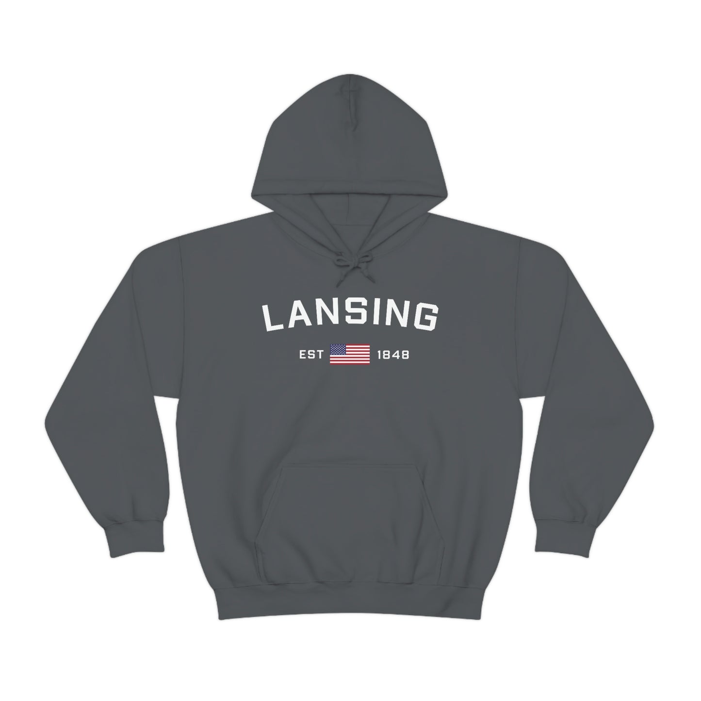 'Lansing EST 1848' Hoodie (w/USA Flag Outline) | Unisex Standard