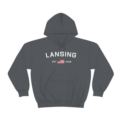 'Lansing EST 1848' Hoodie (w/USA Flag Outline) | Unisex Standard