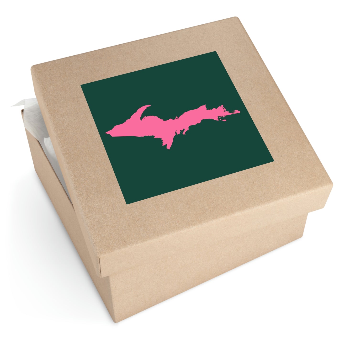 Michigan Upper Peninsula Square Sticker (Green w/ Pink UP Outline) | Indoor/Outdoor