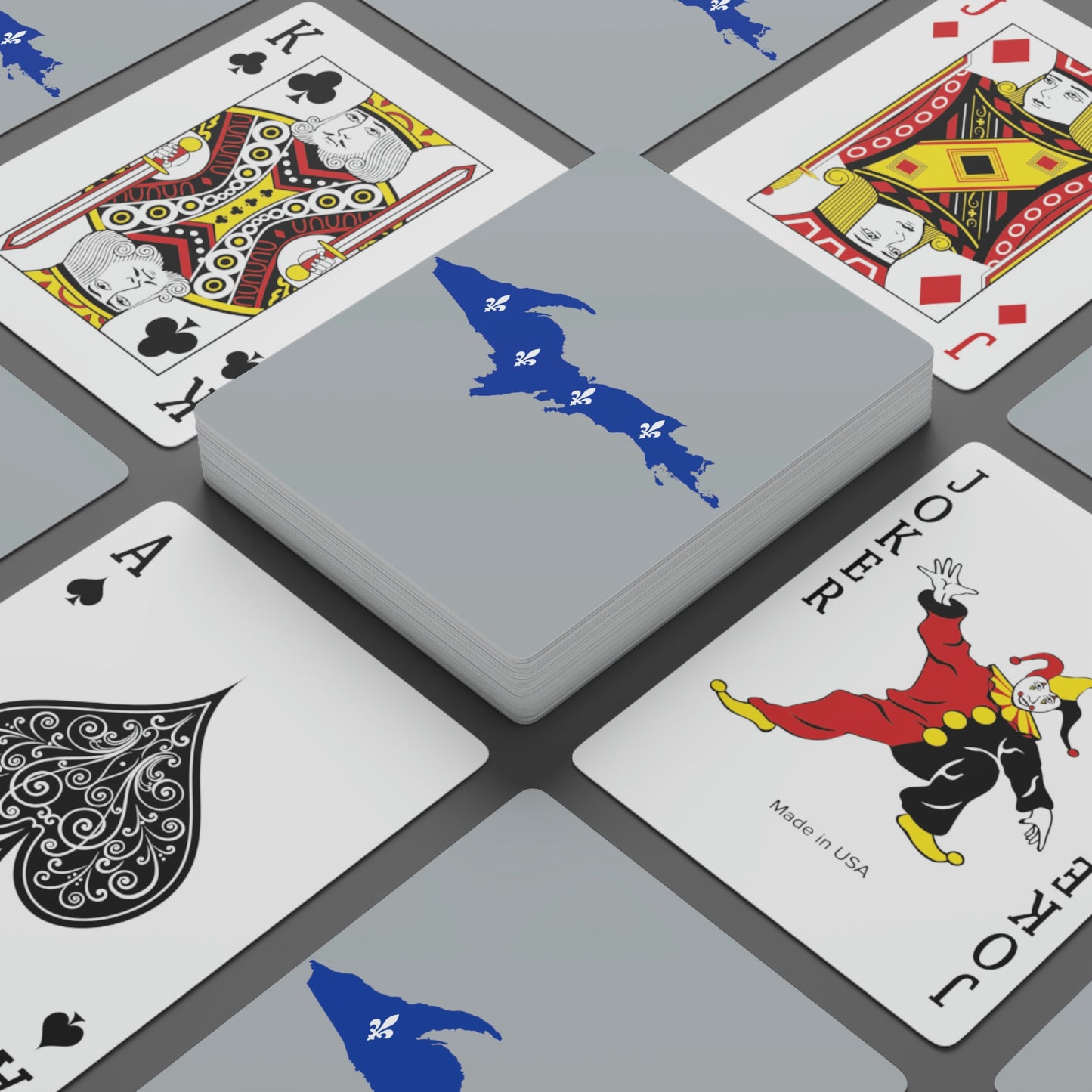 Michigan Upper Peninsula Poker Cards (Silver w/ UP Quebec Flag Outline)