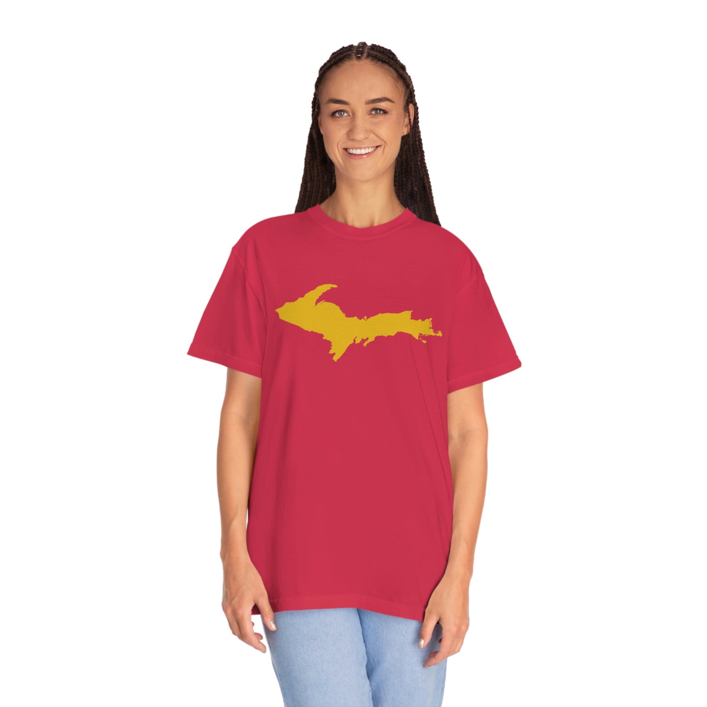 Michigan Upper Peninsula T-Shirt (w/ Gold UP Outline) | Unisex Garment-Dyed