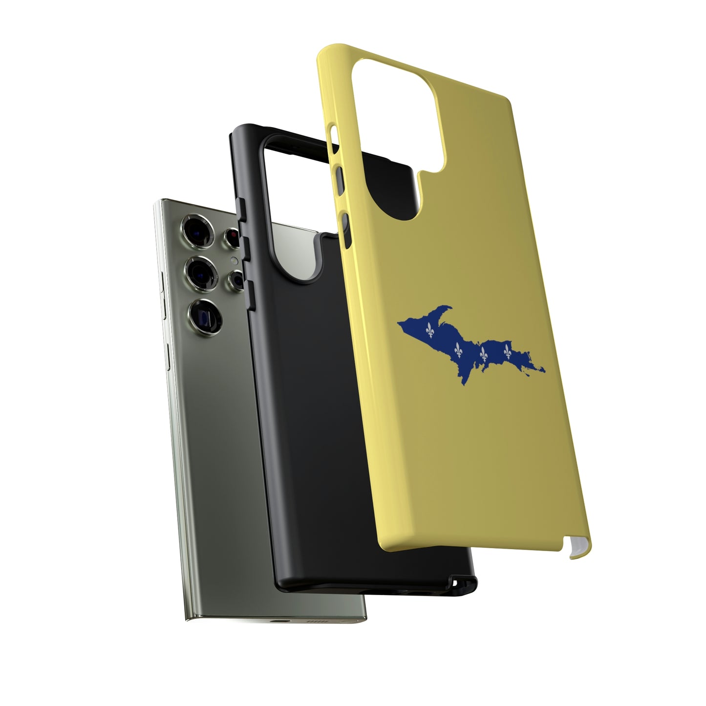 Michigan Upper Peninsula Tough Phone Case (Yellow Cherry Color w/ UP Quebec Flag Outline) | Samsung & Pixel Android