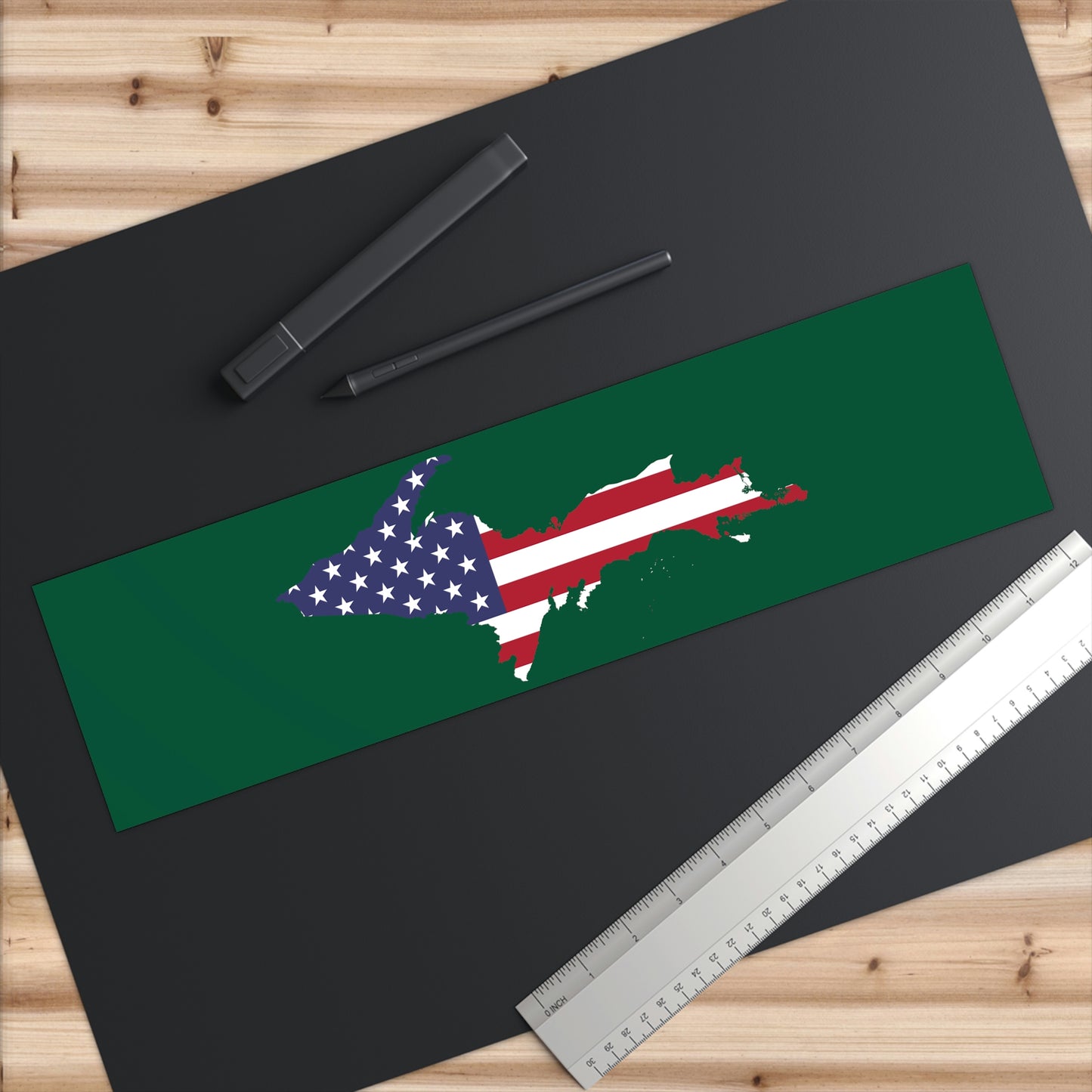 Michigan Upper Peninsula Bumper Stickers (w/ UP USA Flag Outline) | Green Background