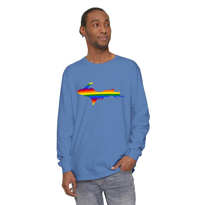 Michigan Upper Peninsula Garment-Dyed T-Shirt (w/ UP Pride Flag Outline) | Unisex Long Sleeve