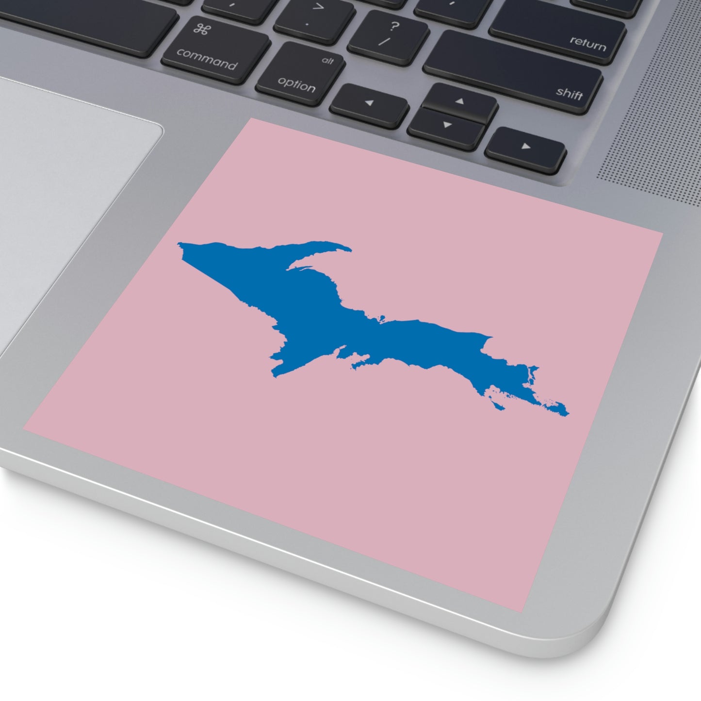 Michigan Upper Peninsula Square Sticker (Pink w/ Azure UP Outline) | Indoor/Outdoor