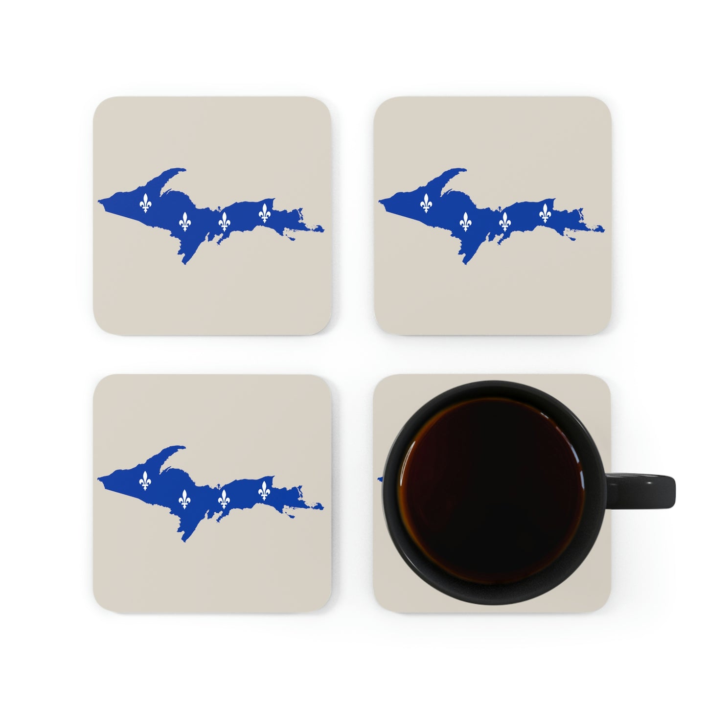 Michigan Upper Peninsula Coaster Set (Canvas Color w/ UP Quebec Flag Outline) | Corkwood - 4 pack