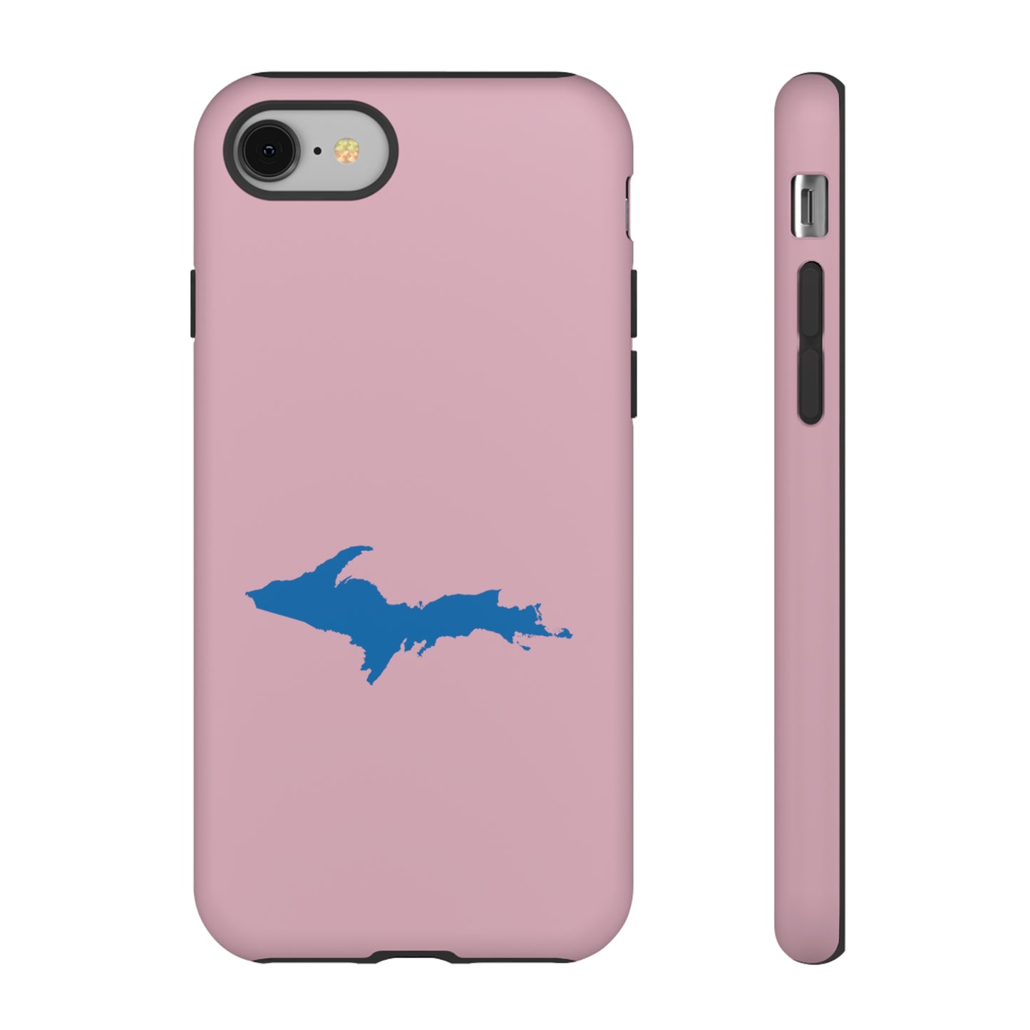 Michigan Upper Peninsula Tough Phone Case (Pink w/ Azure UP Outline) | Apple iPhone