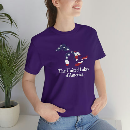 'The United Lakes of America' T-Shirt (w/ Great Lakes USA Flag Outline) | Unisex Standard Fit