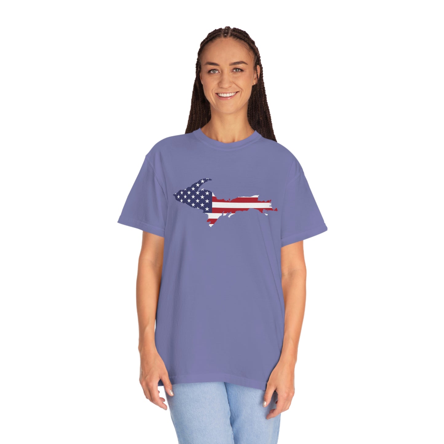 Michigan Upper Peninsula T-Shirt (w/ UP USA Flag Outline) | Unisex Garment-Dyed