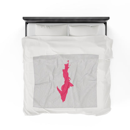 Michigan Upper Peninsula Plush Blanket (w/ Pink UP Outline) | Birch Bark White