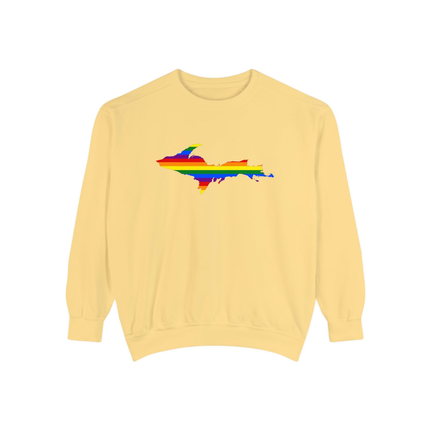 Michigan Upper Peninsula Sweatshirt (w/ UP Pride Flag Outline) | Unisex Garment Dyed