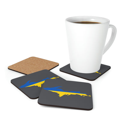 Michigan Upper Peninsula Coaster Set (Iron Ore Grey w/ UP Ukraine Flag Outline) | Corkwood - 4 pack