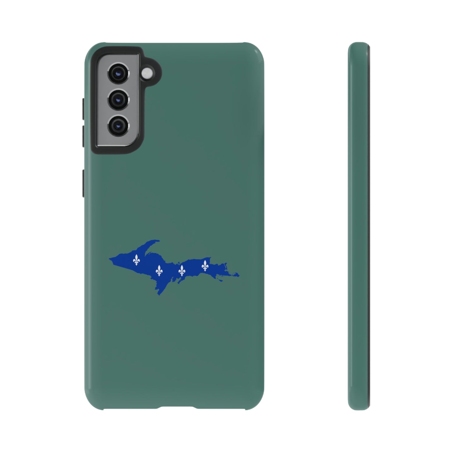 Michigan Upper Peninsula Tough Phone Case (Copper Green w/ UP Quebec Flag Outline) | Samsung & Pixel Android