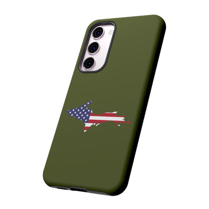 Michigan Upper Peninsula Tough Phone Case (Army Green w/ UP USA Flag Outline) | Samsung & Pixel Android