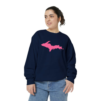 Michigan Upper Peninsula Sweatshirt (w/ Pink UP Outline) | Unisex Garment Dyed